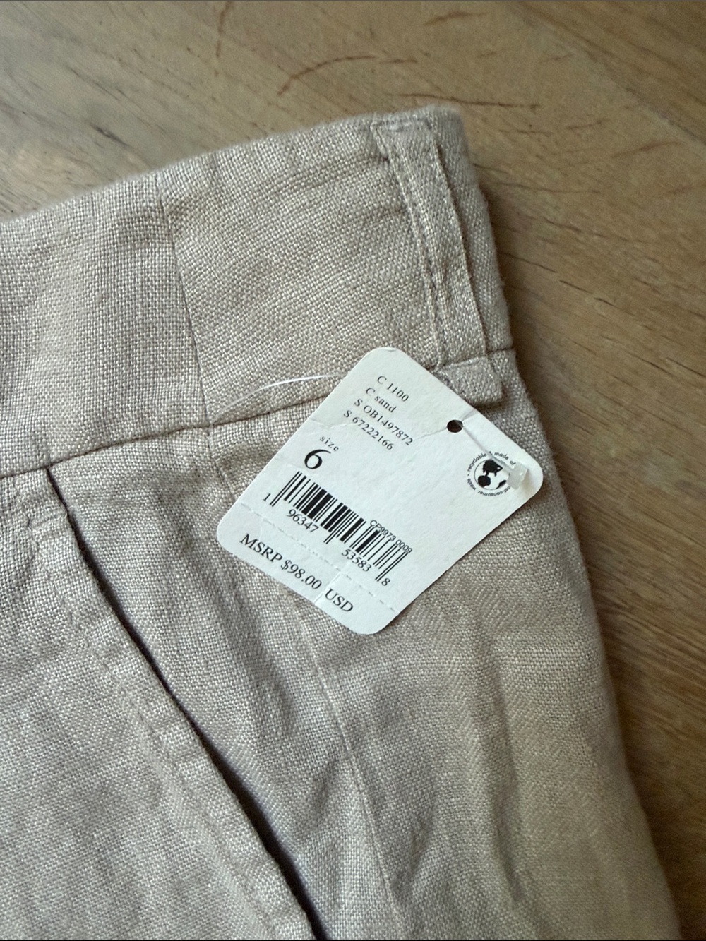 New With Tags Free people Women’s Linen Blend Pleated Shorts - Beige - Picture 2 of 6